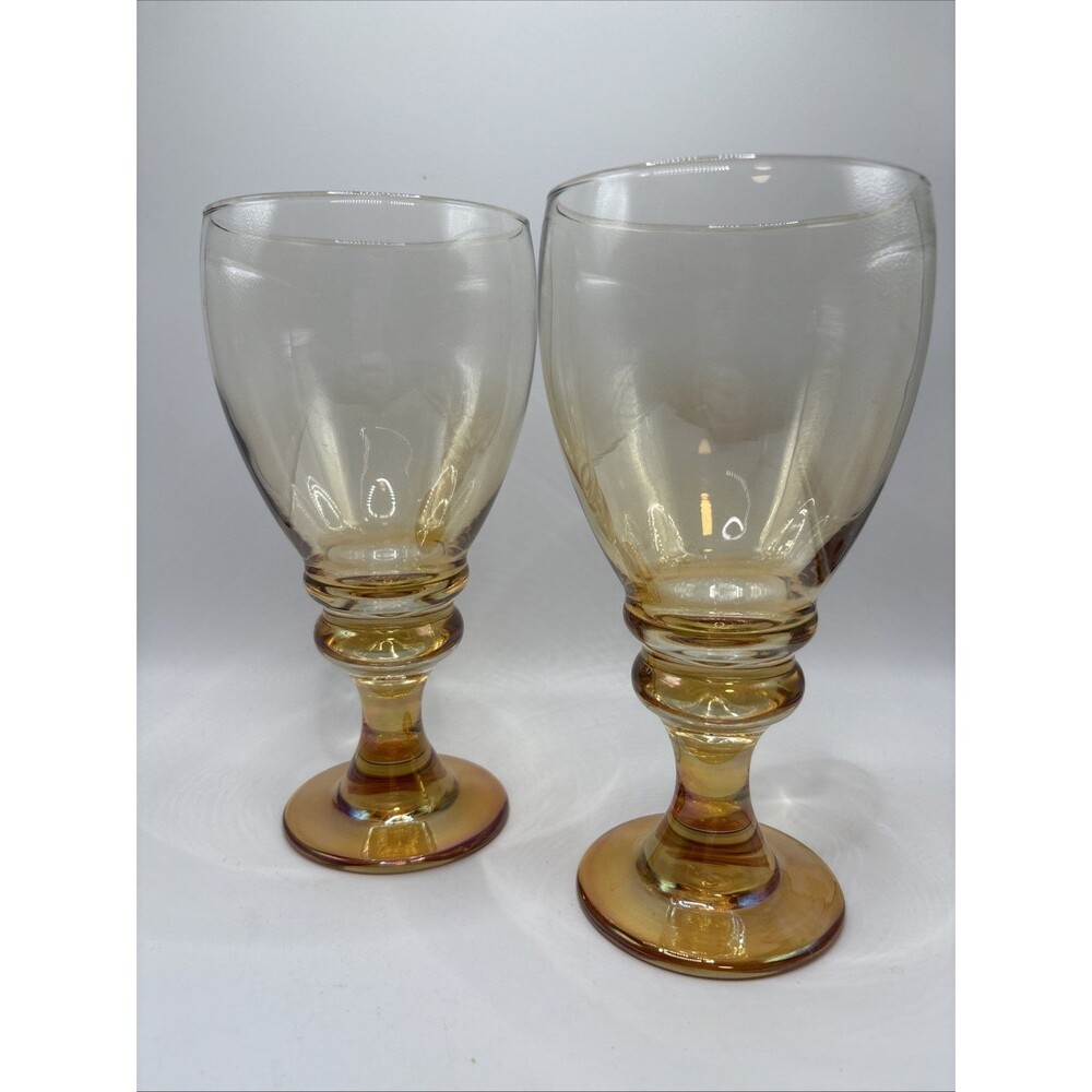 Vintage Set of 2 Libbey Splash Brown Water Goblets Iridescent